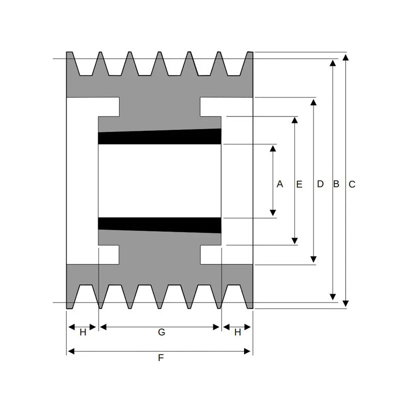 300X6SPB 300mm Pitch Diameter SPB Section Tapered Locking Bush Type Pulley with 6 Grooves (Bush not Incl.)