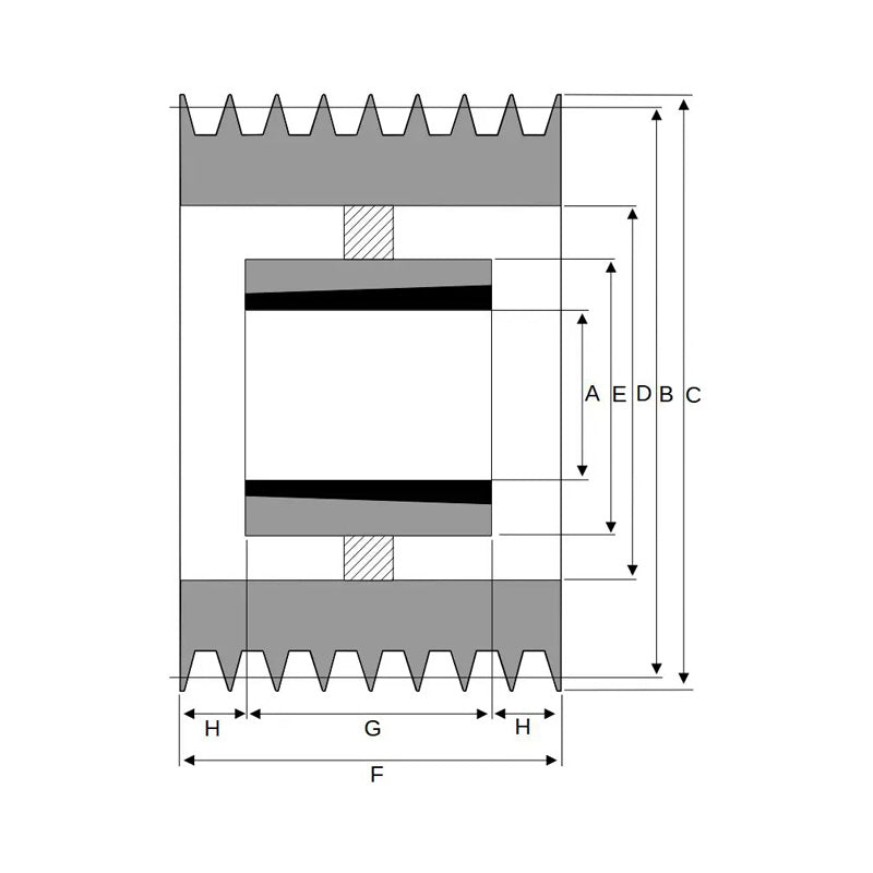 PowerDrive 250X8SPB 250mm Pitch Diameter SPB Section Tapered Locking Bush Type Pulley with 8 Grooves (Bush not Incl.) - Allow 2-3 Days