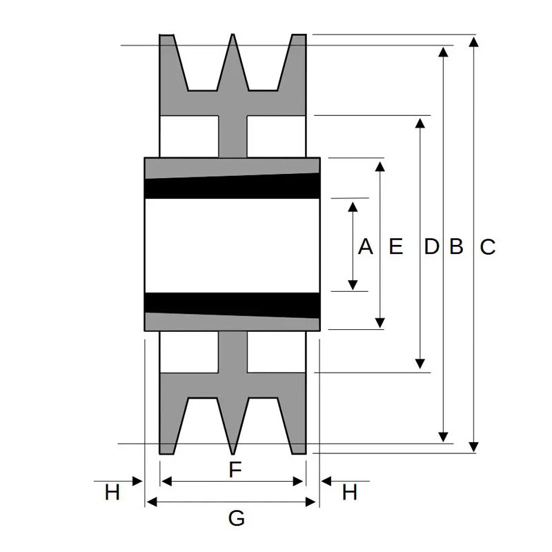 190X2SPZ 190mm Pitch Diameter SPZ Section Tapered Locking Bush Type Pulley with 2 Grooves (Bush not Incl.)