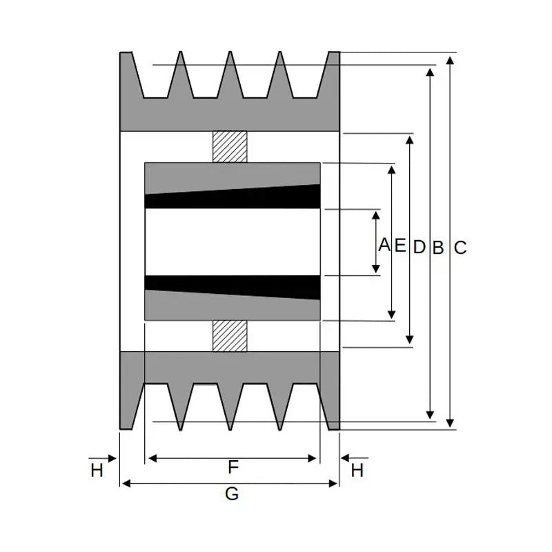 355X4SPZ 355mm Pitch Diameter SPZ Section Tapered Locking Bush Type Pulley with 4 Grooves (Bush not Incl.)