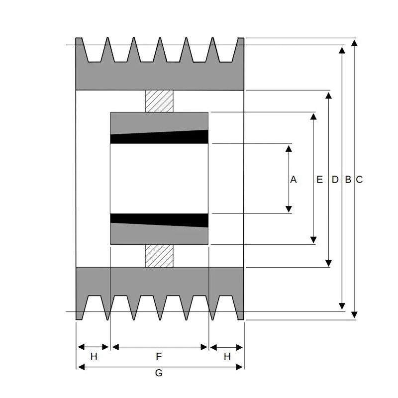 450X6SPZ 450mm Pitch Diameter SPZ Section Tapered Locking Bush Type Pulley with 6 Grooves (Bush not Incl.)