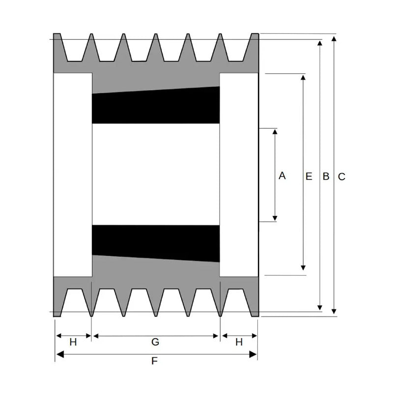 150X6SPZ 150mm Pitch Diameter SPZ Section Tapered Locking Bush Type Pulley with 6 Grooves (Bush not Incl.)