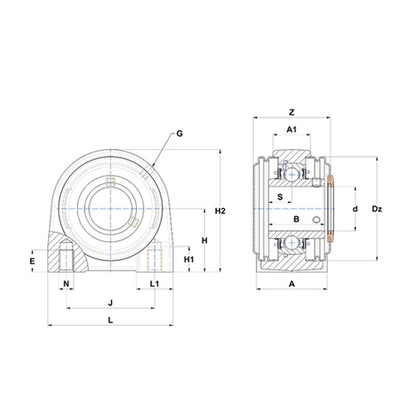 SNR UKPG211HCC Metric Cast Iron Two Bolt Pillow / Plummer Block Housing with Narrow Steel Plate Cover - Closed Version - Insert and Adaptor Sleeve Fits 50mm Shaft - Allow 2-3 Days