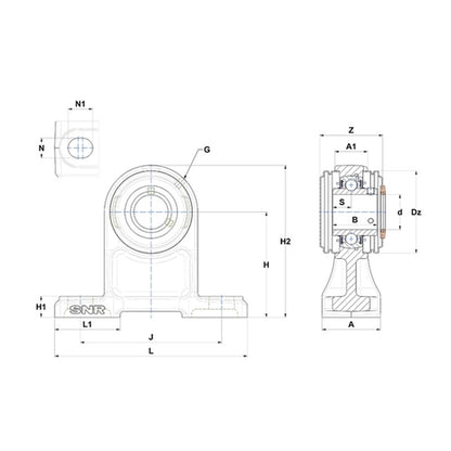 SNR UKP212HCC Metric Cast Iron Two Bolt Pillow / Plummer Block Housing with Narrow Steel Plate Cover - Closed Version - Insert and Adaptor Sleeve Fits 55mm Shaft - Allow 2-3 Days