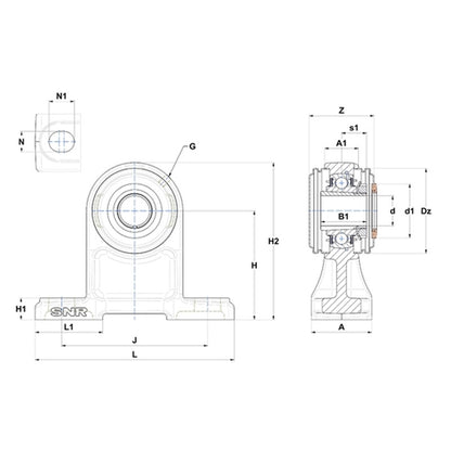 SNR UKPH210HCC Metric Cast Iron High Centre Height Two Bolt Pillow / Plummer Block Housing with Narrow Steel Plate Cover - Closed Version - Insert and Adaptor Sleeve Fits 45mm Shaft - Allow 2-3 Days