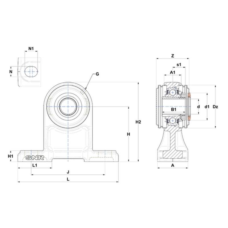 SNR UKPH207HCC Metric Cast Iron High Centre Height Two Bolt Pillow / Plummer Block Housing with Narrow Steel Plate Cover - Closed Version - Insert and Adaptor Sleeve Fits 30mm Shaft - Allow 2-3 Days