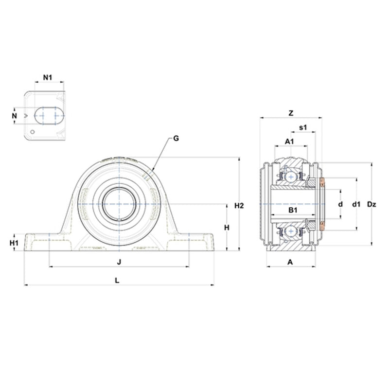 SNR UKPLE207HCC Metric Cast Iron Two Bolt Pillow / Plummer Block Housing with Narrow Steel Plate Cover - Closed Version - Insert and Adaptor Sleeve Fits 30mm Shaft - Allow 2-3 Days