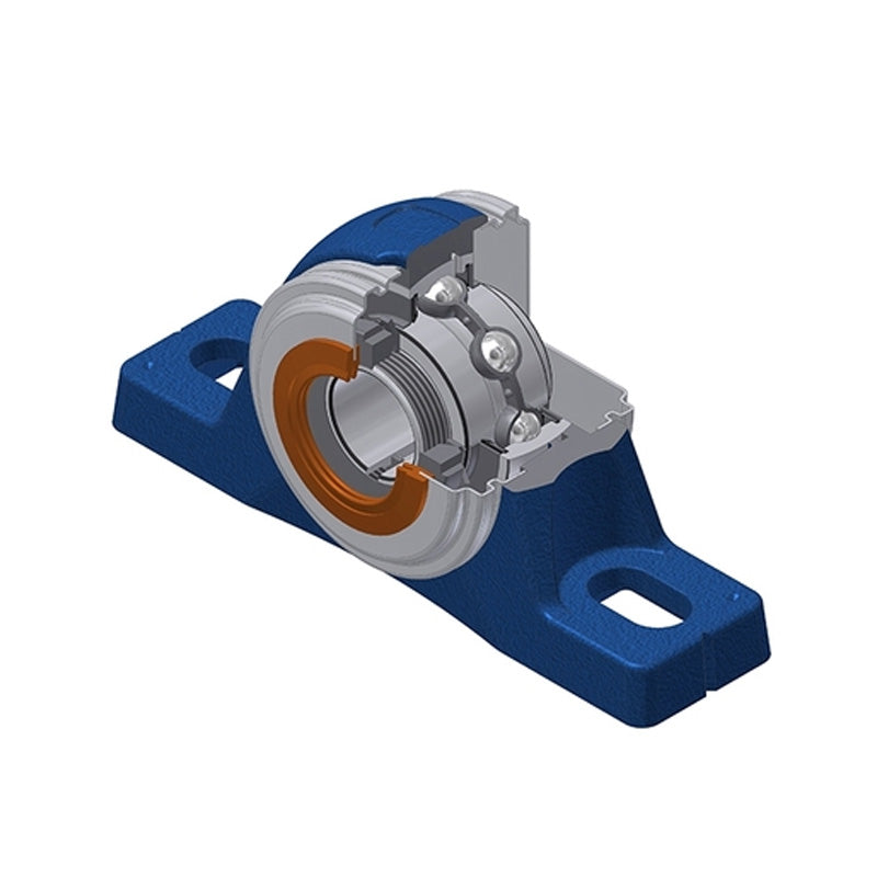 SNR UKPLE207HCC Metric Cast Iron Two Bolt Pillow / Plummer Block Housing with Narrow Steel Plate Cover - Closed Version - Insert and Adaptor Sleeve Fits 30mm Shaft - Allow 2-3 Days