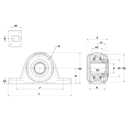 SNR UKPLE209HCO Metric Cast Iron Two Bolt Pillow / Plummer Block Housing with Narrow Steel Plate Cover - Open Version - Insert and Adaptor Sleeve Fits 40mm Shaft - Allow 2-3 Days