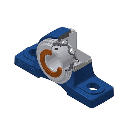SNR USP208CC Metric Cast Iron Two Bolt Pillow / Plummer Block Housing with 40mm Bore Insert with Narrow Steel Plate Cover - Closed Version - Allow 2-3 Days