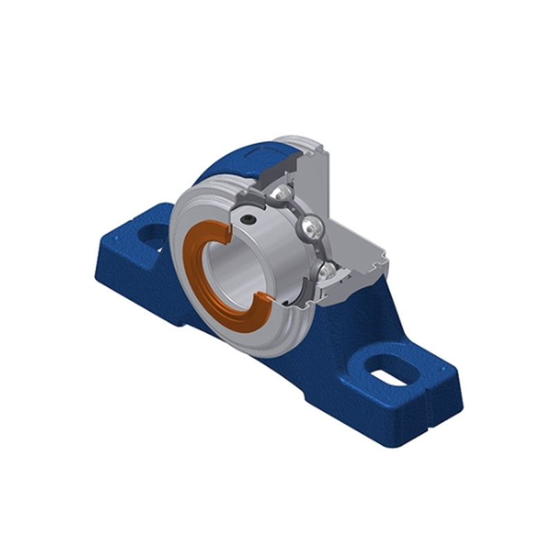 SNR USPE208CC Metric Cast Iron Two Bolt Pillow / Plummer Block Housing with 40mm Bore Insert with Narrow Steel Plate Cover - Closed Version - Allow 2-3 Days